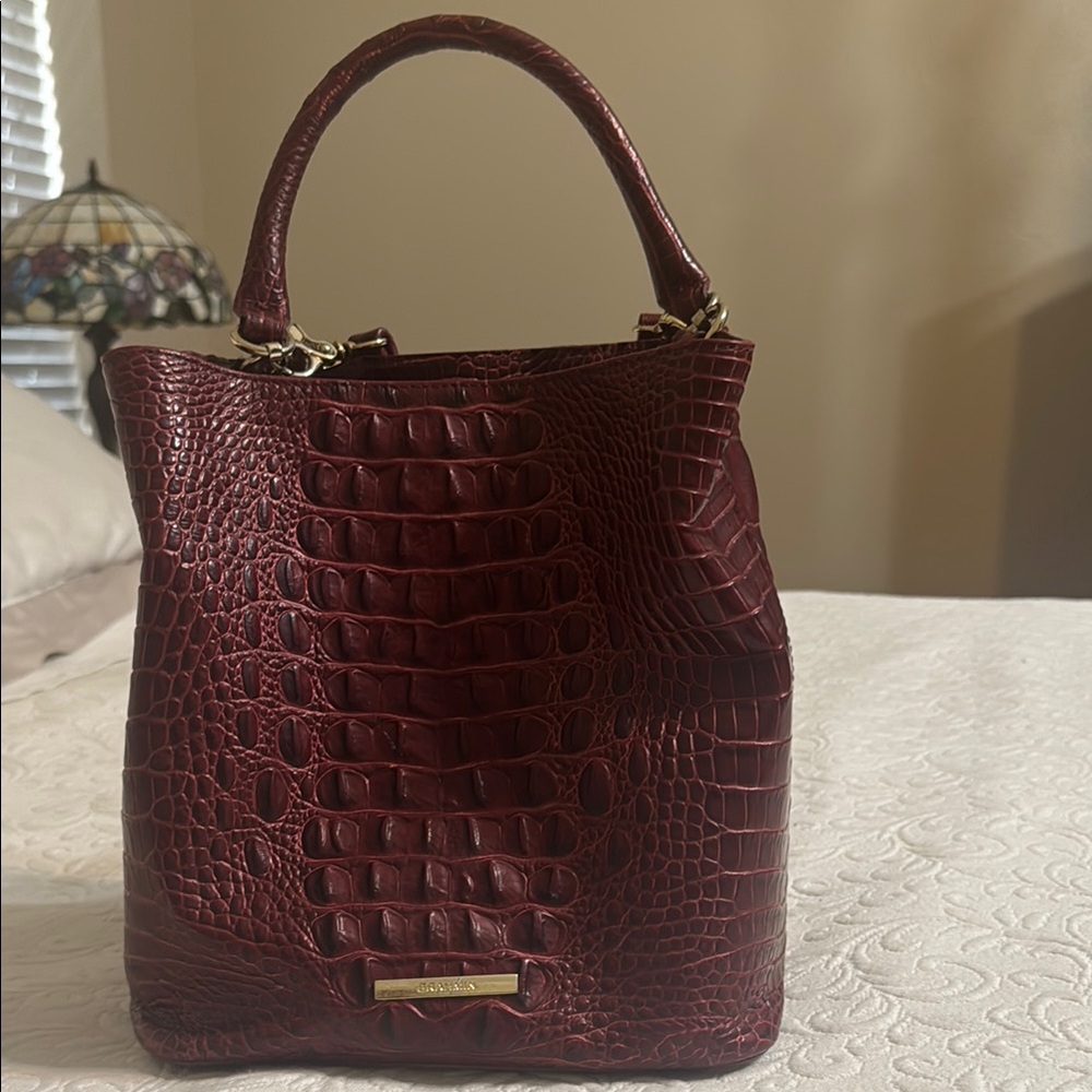 Elegant Burgundy Crocodile-Embossed Handbag